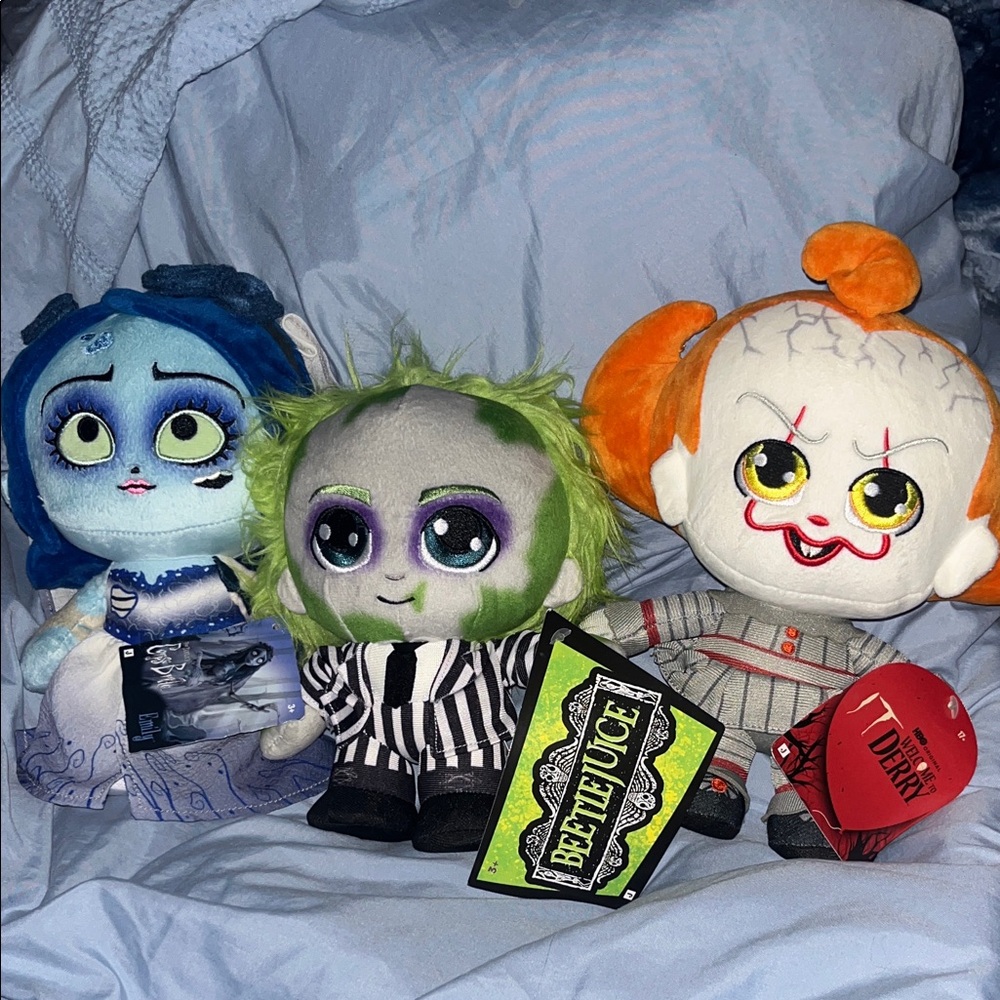 Beetlejuice, Emily, and IT The Clown Plushies - New